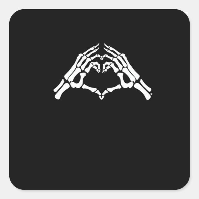 Skeleton Heart And Hands Sign Square Sticker (Front)