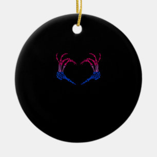 Skeleton Heart Bisexual Lgbt-Q Pride Skull Hand Ceramic Ornament