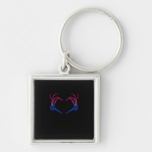 Skeleton Heart Bisexual Lgbt-Q Pride Skull Hand Key Ring