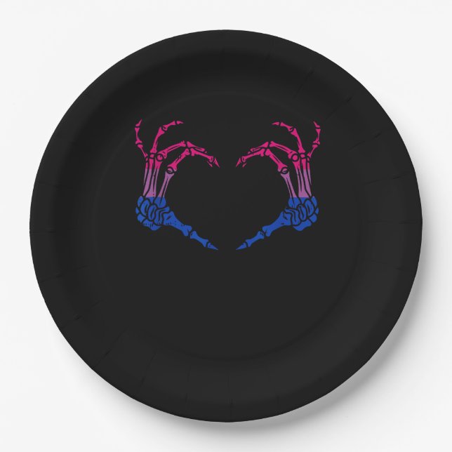 Skeleton Heart Bisexual Lgbt-Q Pride Skull Hand Paper Plate (Front)