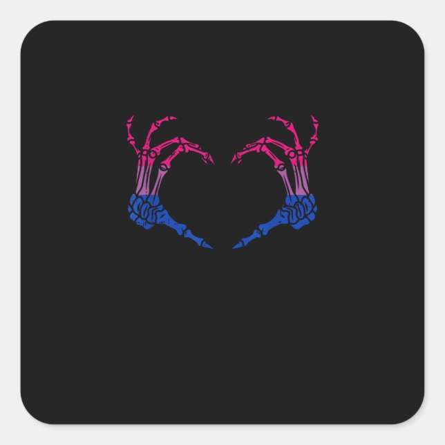 Skeleton Heart Bisexual Lgbt-Q Pride Skull Hand Square Sticker (Front)