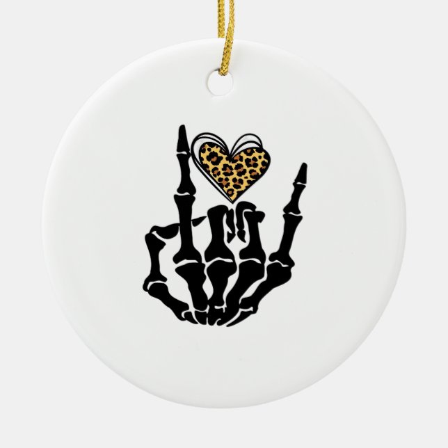 Skeleton Heart Hands Classic Ceramic Ornament (Front)