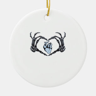 Skeleton Heart Hands Classic Design For Halloween Ceramic Ornament