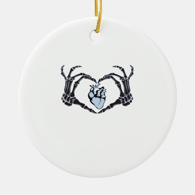 Skeleton Heart Hands Classic Design For Halloween Ceramic Ornament (Front)