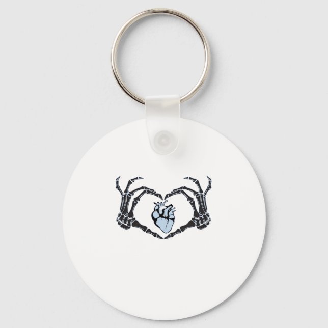 Skeleton Heart Hands Classic Design For Halloween Key Ring (Front)