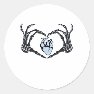Skeleton Heart Hands Classic Design For Halloween Round Sticker