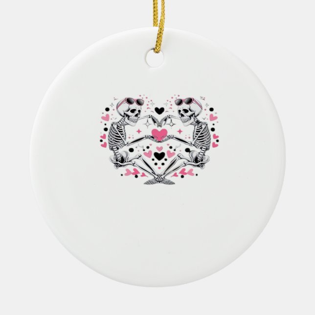 Skeleton Heart Hands Classic Viral Ceramic Ornament (Front)