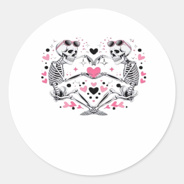 Skeleton Heart Hands Classic Viral Classic Round Sticker (Front)
