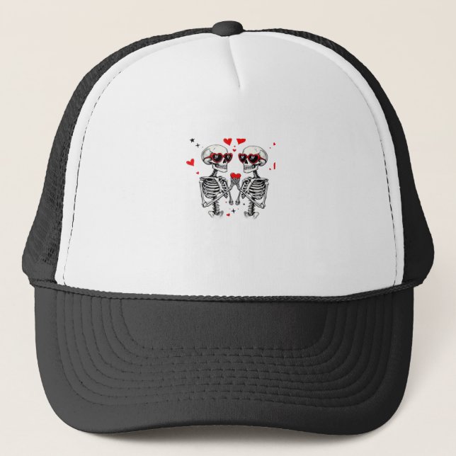 Skeleton Heart Hands For Trending Trucker Hat (Front)