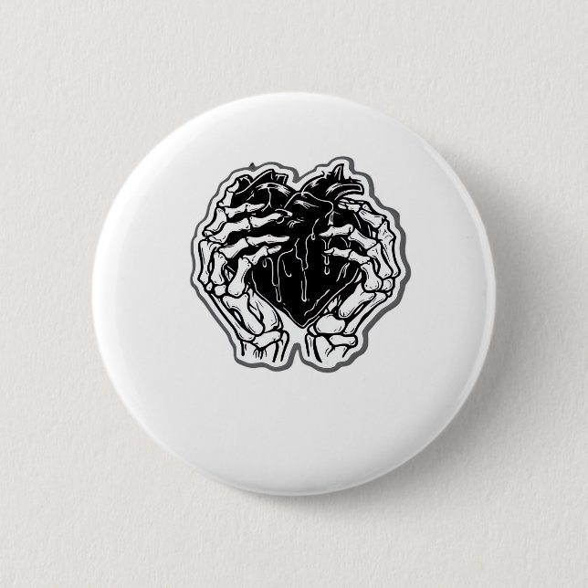 Skeleton Heart Hands Funny 6 Cm Round Badge (Front)