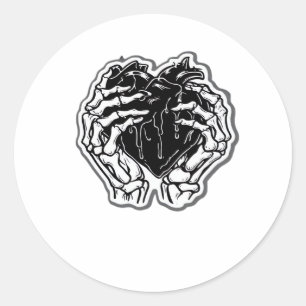 Skeleton Heart Hands Funny Classic Round Sticker
