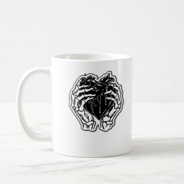 Skeleton Heart Hands Funny Coffee Mug (Left)