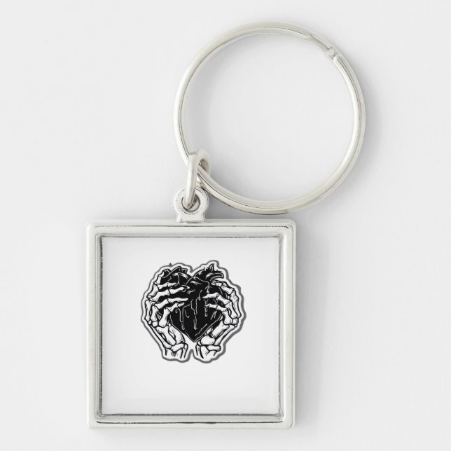 Skeleton Heart Hands Funny Key Ring (Front)