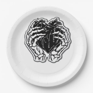 Skeleton Heart Hands Funny Paper Plate