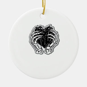 Skeleton Heart Hands Funny Playful Mood Ceramic Ornament