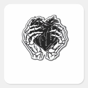 Skeleton Heart Hands Funny Square Sticker