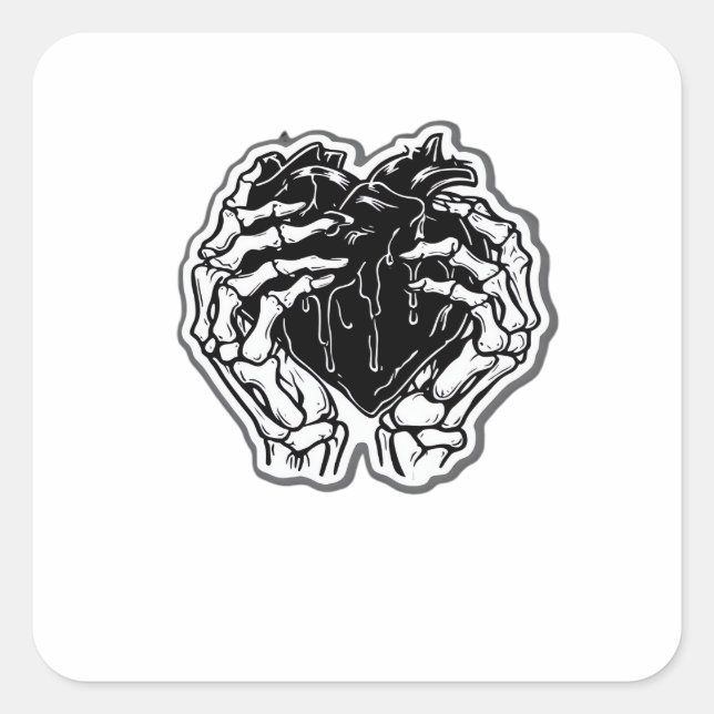 Skeleton Heart Hands Funny Square Sticker (Front)