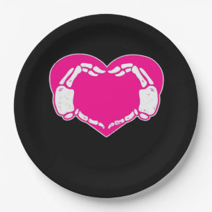 Skeleton Heart Hands Gothic Classic Look Paper Plate