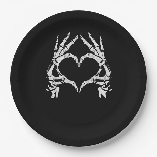 Skeleton Heart Hands - Halloween - Skeleton Hands  Paper Plate (Front)