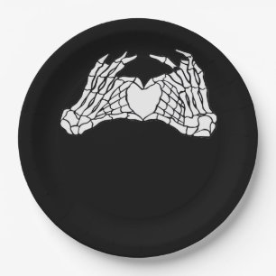 Skeleton Heart Hands - Light Paper Plate