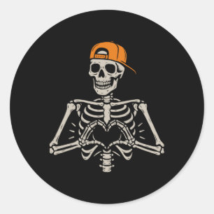 Skeleton Heart Hands Pose Halloween Love Funny Men Classic Round Sticker