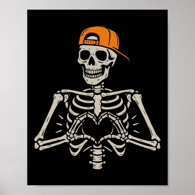 Skeleton Heart Hands Pose Halloween Love Funny Men Poster (Front)