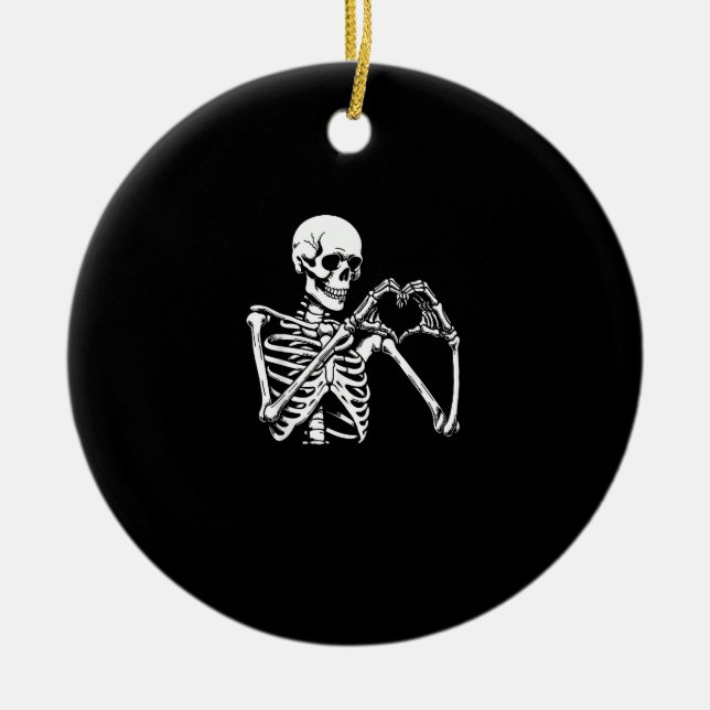 Skeleton Heart Hands Sign Halloween Costume Retro  Ceramic Ornament (Front)