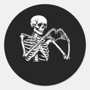 Skeleton Heart Hands Sign Halloween Costume Trendi Classic Round Sticker