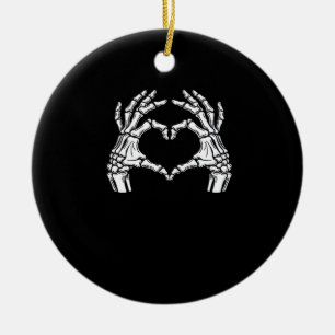 Skeleton Heart Hands Sign Halloween Costume Viral Ceramic Ornament