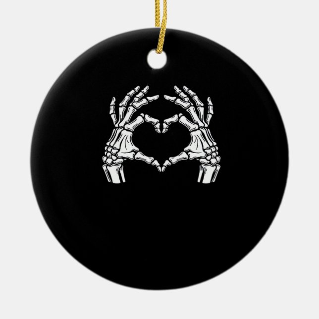 Skeleton Heart Hands Sign Halloween Costume Viral  Ceramic Ornament (Front)
