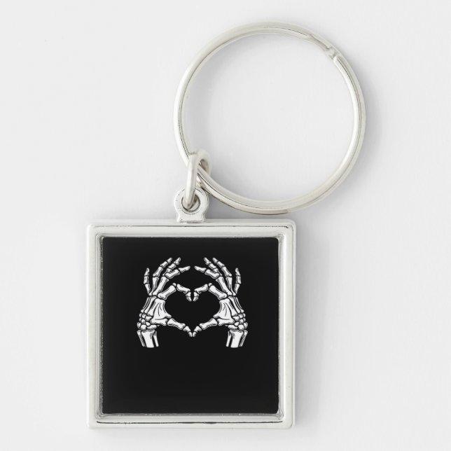 Skeleton Heart Hands Sign Halloween Costume Viral  Key Ring (Front)