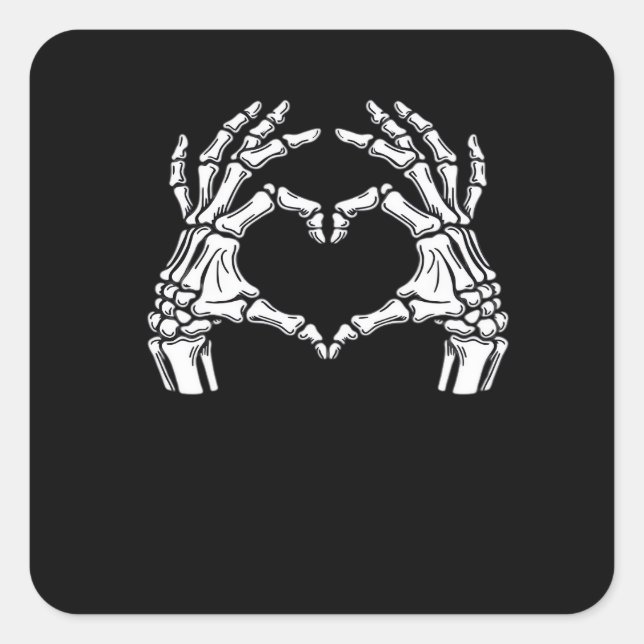 Skeleton Heart Hands Sign Halloween Costume Viral  Square Sticker (Front)