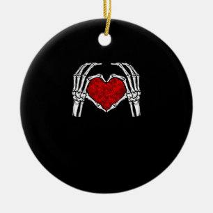 Skeleton Heart Hands Sign Valentine's Day Cute Hea Ceramic Ornament