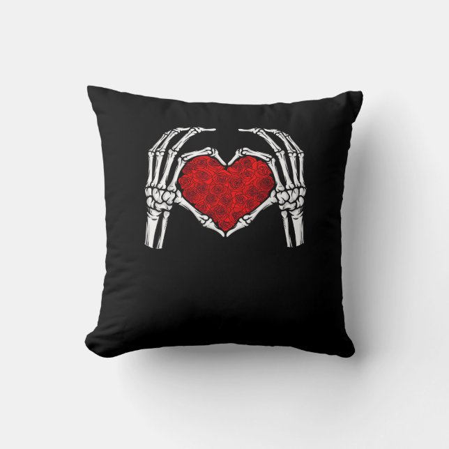 Skeleton Heart Hands Sign Valentine's Day Cute Hea Cushion (Front)