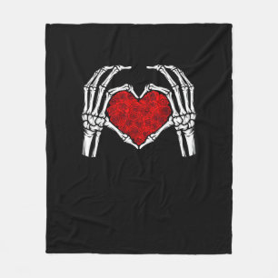 Skeleton Heart Hands Sign Valentine's Day Cute Hea Fleece Blanket