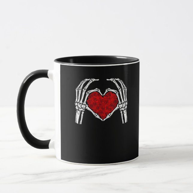 Skeleton Heart Hands Sign Valentine's Day Cute Hea Mug (Left)