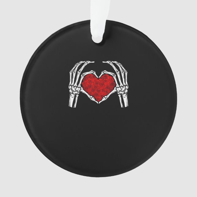 Skeleton Heart Hands Sign Valentine's Day Cute Hea Ornament (Front)
