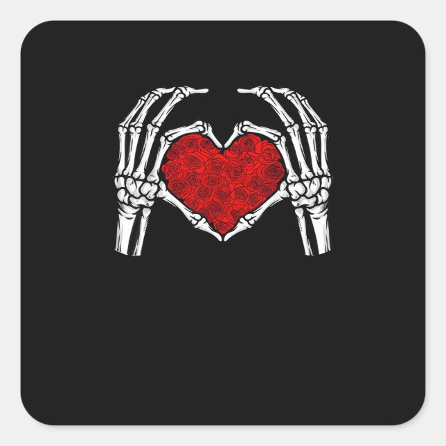 Skeleton Heart Hands Sign Valentine's Day Cute Hea Square Sticker (Front)