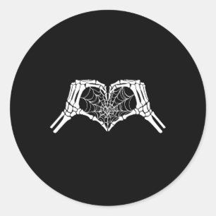 Skeleton Heart Hands Spiderweb Halloween Spooky Lo Classic Round Sticker