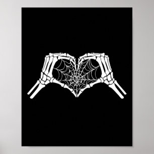 Skeleton Heart Hands Spiderweb Halloween Spooky Lo Poster
