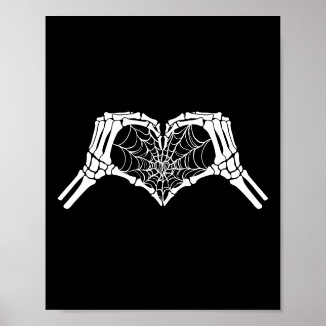 Skeleton Heart Hands Spiderweb Halloween Spooky Lo Poster (Front)