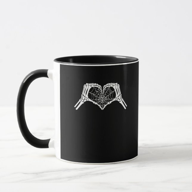 Skeleton Heart Hands Spiderweb Halloween Spooky Wo Mug (Left)
