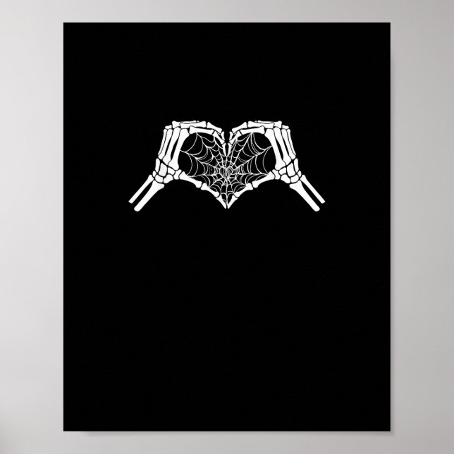 Skeleton Heart Hands Spiderweb Halloween Spooky Wo Poster (Front)