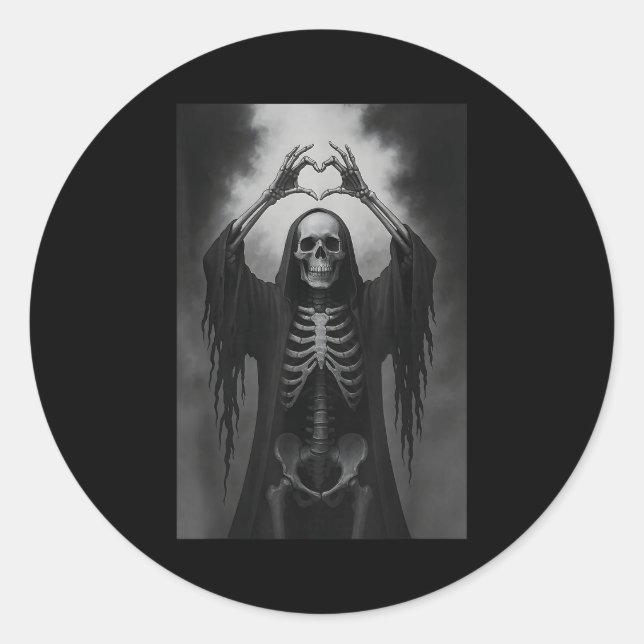Skeleton Heart Hands Y Face Horror Ster Halloween  Classic Round Sticker (Front)