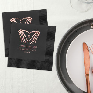 Skeleton Heart Monogram Goth Halloween Wedding Foil Napkins