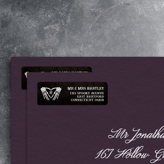 Skeleton Heart Monogram Goth Halloween Wedding Return Address Label (Creator Uploaded)