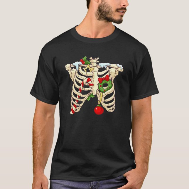 Skeleton Heart Rib Cage X Ray Candy Cane Christmas T-Shirt (Front)
