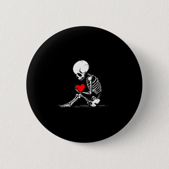 Skeleton Heart Valentines Emo Gothic Minimalist Ck 6 Cm Round Badge (Front)