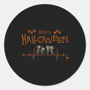 Skeleton Heartbeat Happy Halloween Doctor Nurse Classic Round Sticker