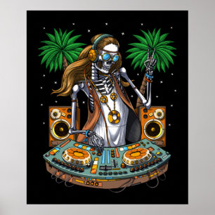 Skeleton Hippie Music DJ Poster